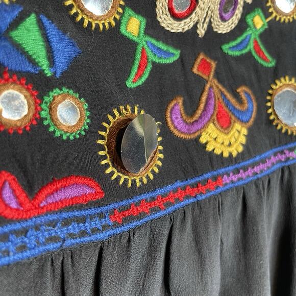 Tibi Women's Black‎ Embroidered Sleeveless Silk Dress Size 4 Aztec Boho Party - Picture 12 of 14